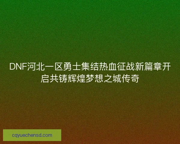 DNF河北一区勇士集结热血征战新篇章开启共铸辉煌梦想之城传奇