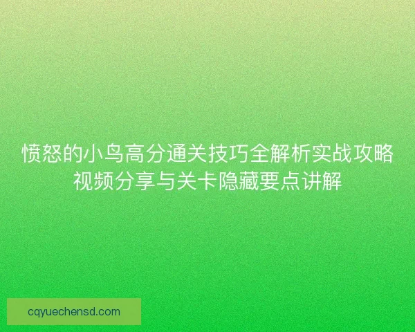 愤怒的小鸟高分通关技巧全解析实战攻略视频分享与关卡隐藏要点讲解